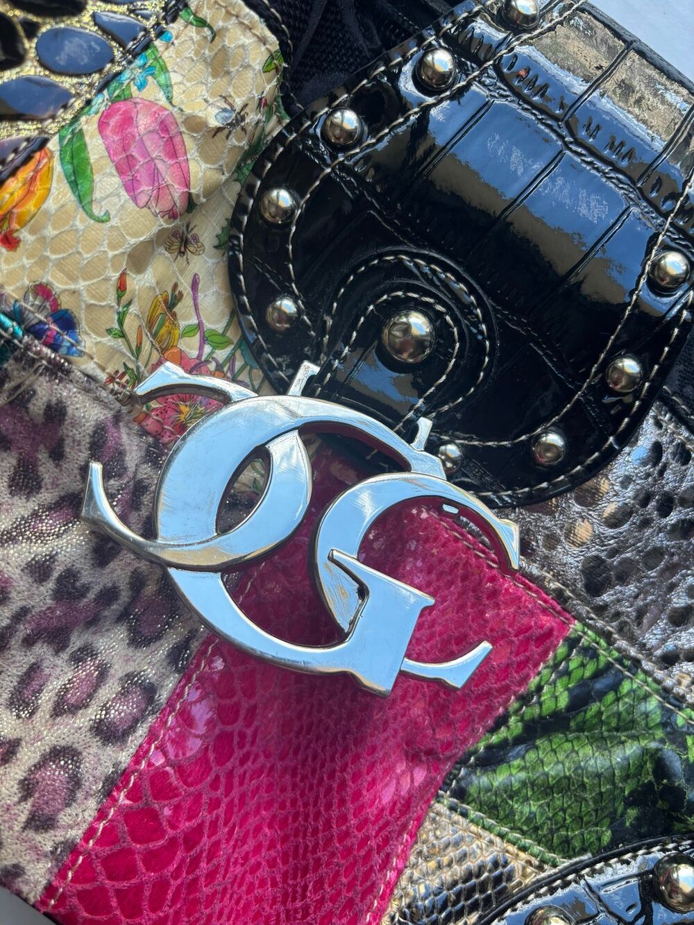 Vintage GUESS Patchwork Hobo Shoulder Bag Y2K Multi-Texture Satchel